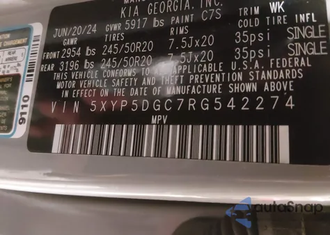 2024 Kia Telluride Sx Prestige X-Line from USA, damaged, VIN 5XYP5DGC7RG542274